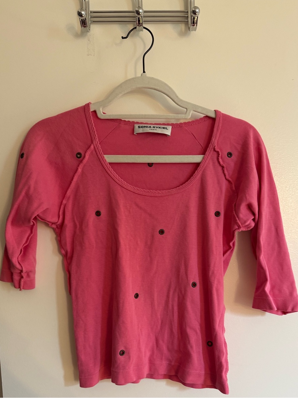Sonia Rykiel Pink Scoop-Neck Stud Accent Top